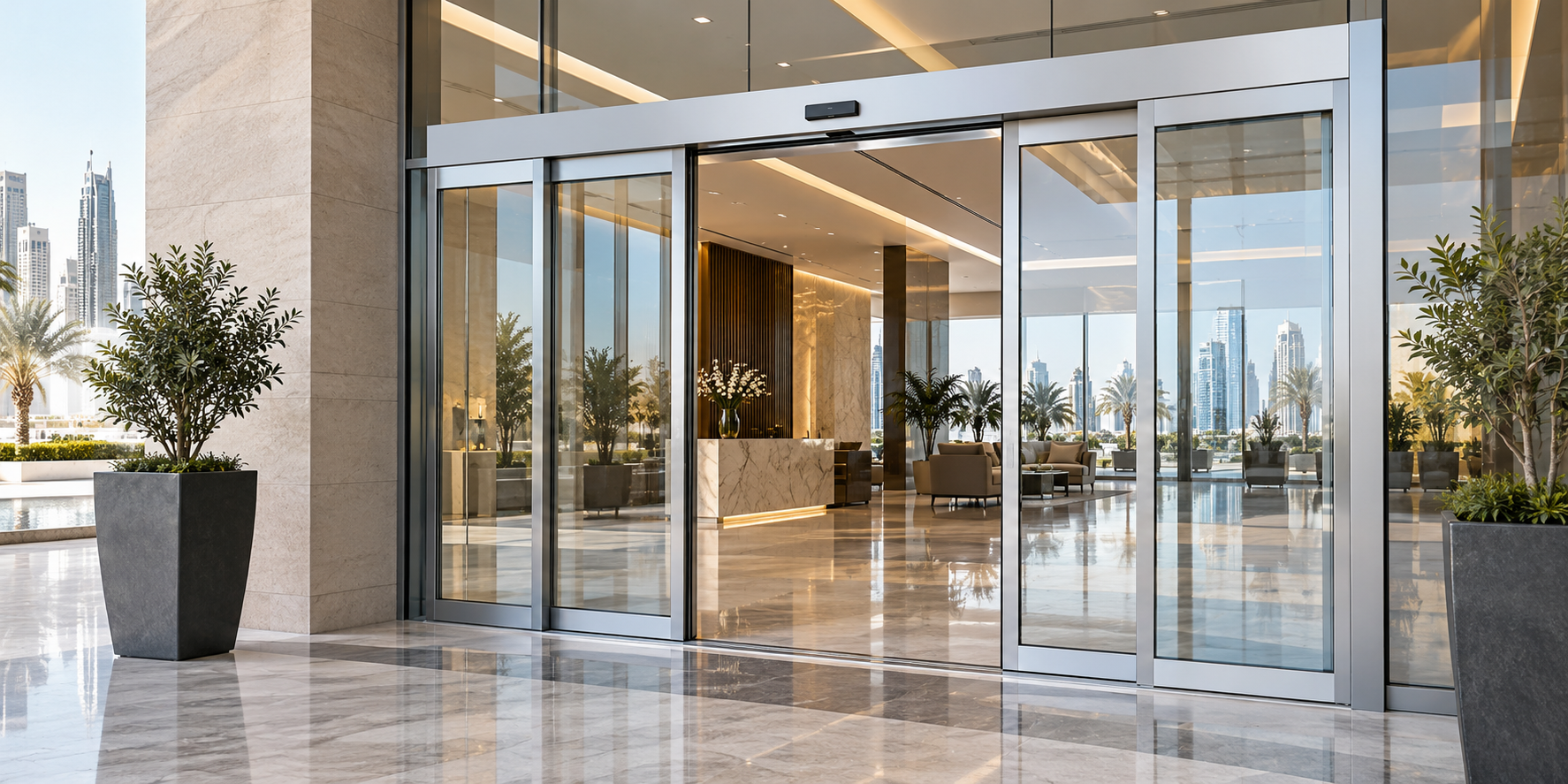 Automatic sensor sliding glass door installation in Qatar