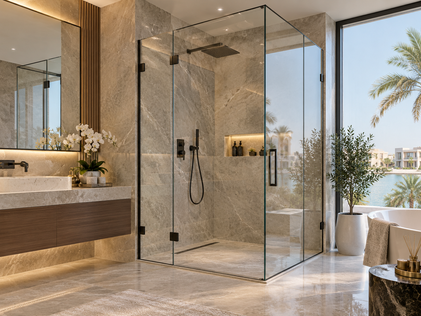 Modern bathroom shower glass enclosure in Qatar