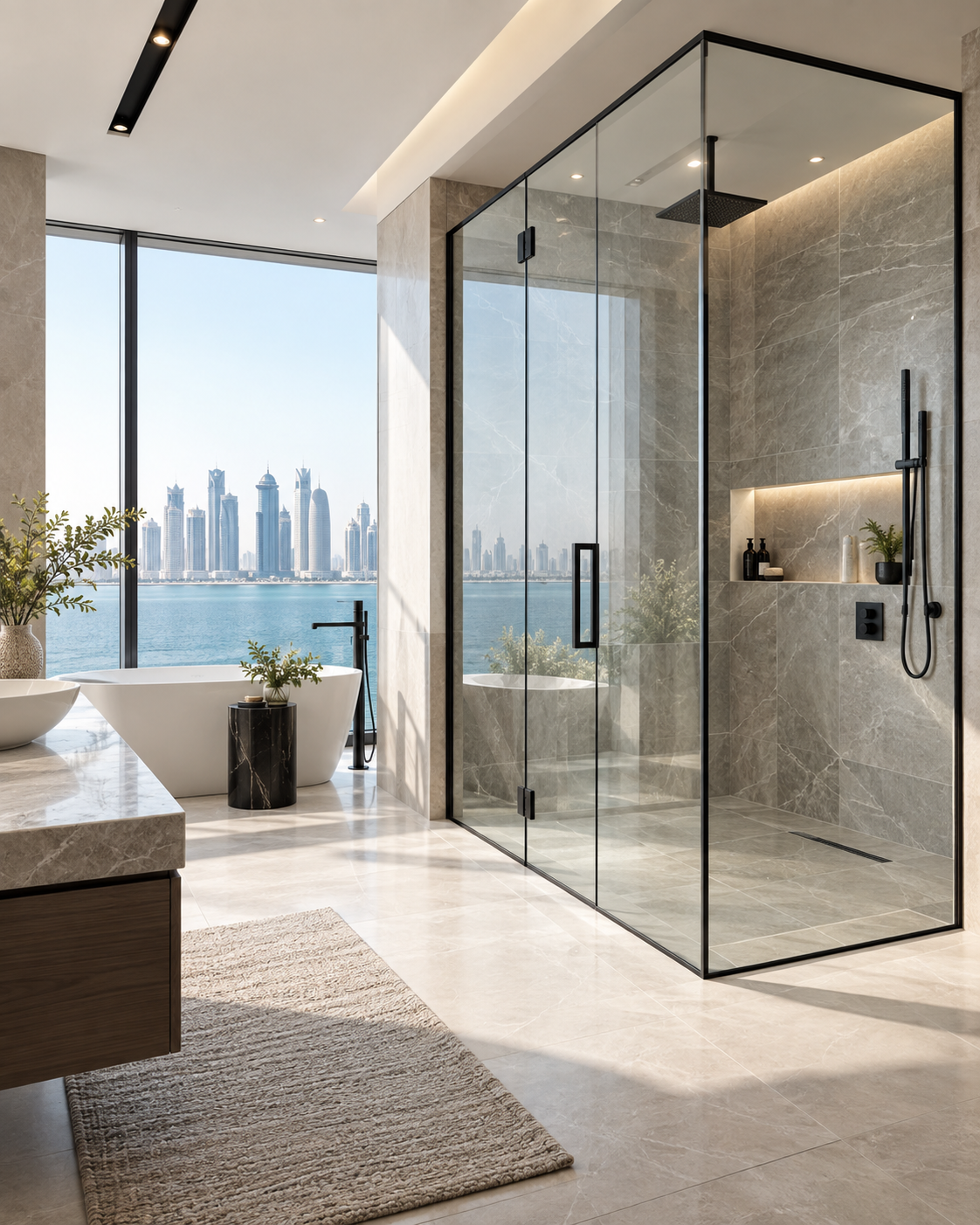 Luxury shower glass installation in Qatar